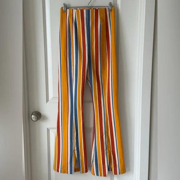 Free People Real Deal Colorful Hippie Retro Stretch Striped Flare Pants-M - Picture 2 of 15